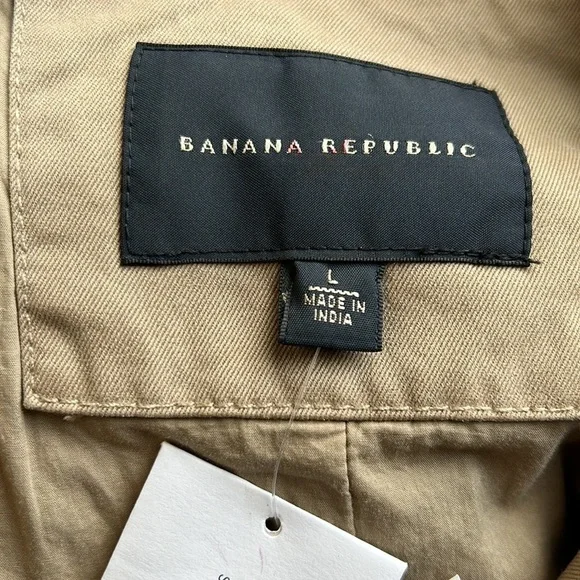 BANANA REPUBLIC Twill Utility Military Jacket Khaki Tan Womens Sz L NEW